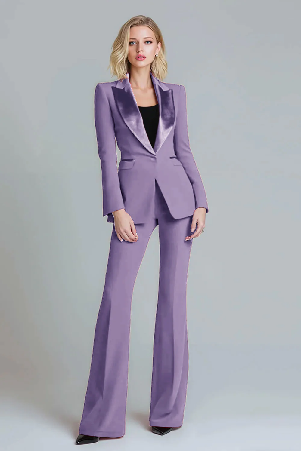 Red 2 Piece Peak Lapel Women Prom Suits with Sleeves - VNBITS