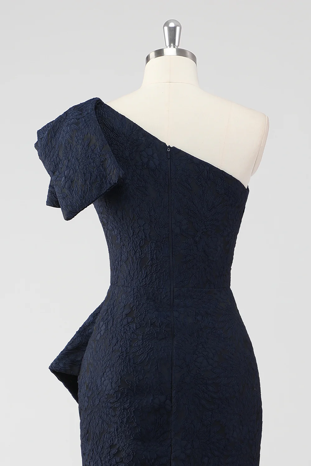 Navy One Shoulder Ruffled Mermaid Formal Dress - VNBITS