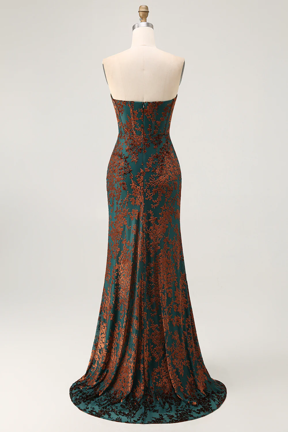 Peacock Green Velvet Mermaid Corset Long Wedding Guest Dress with Slit - VNBITS
