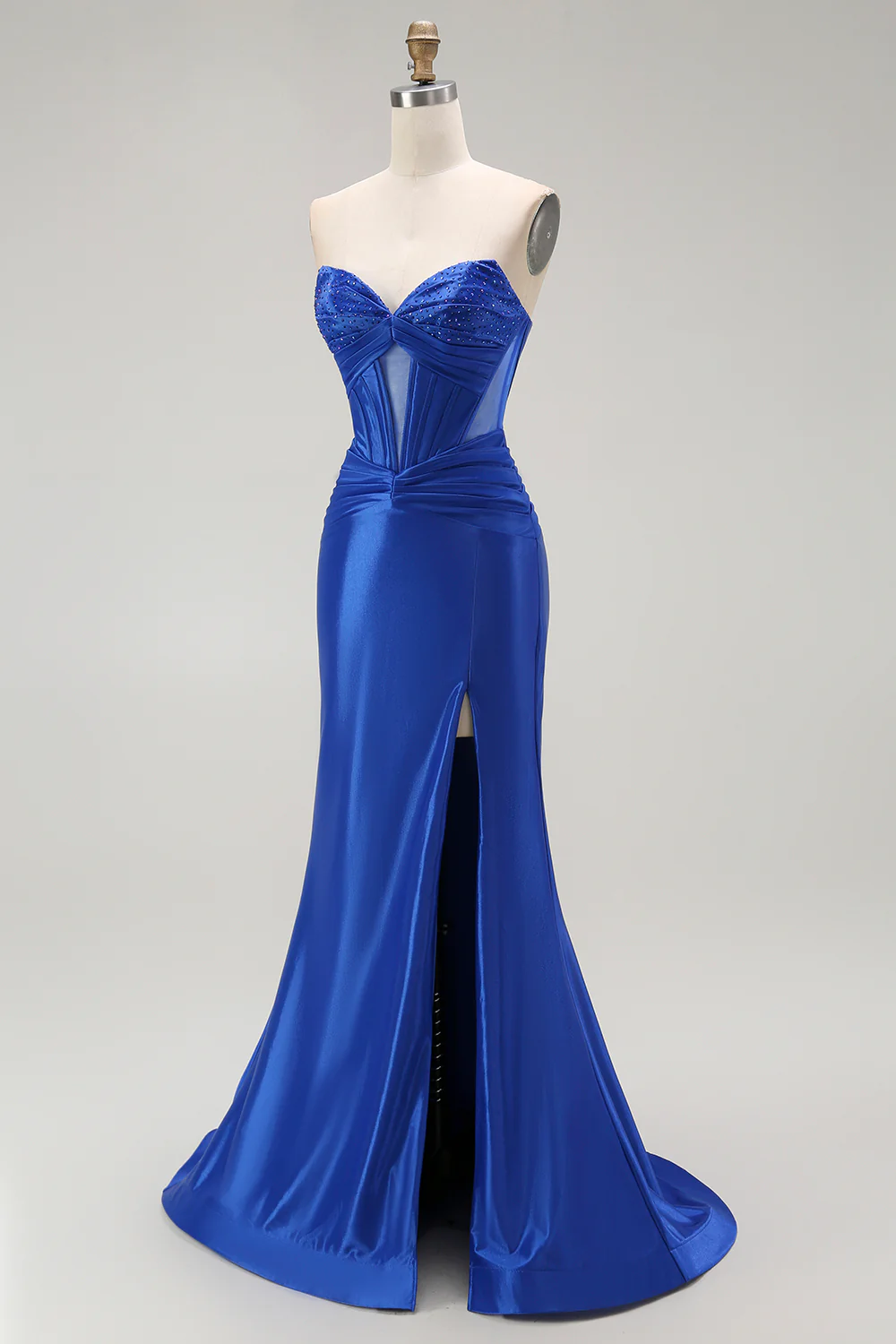 Sparkly Royal Blue Mermaid Corset Long Prom Dress with Beading - VNBITS