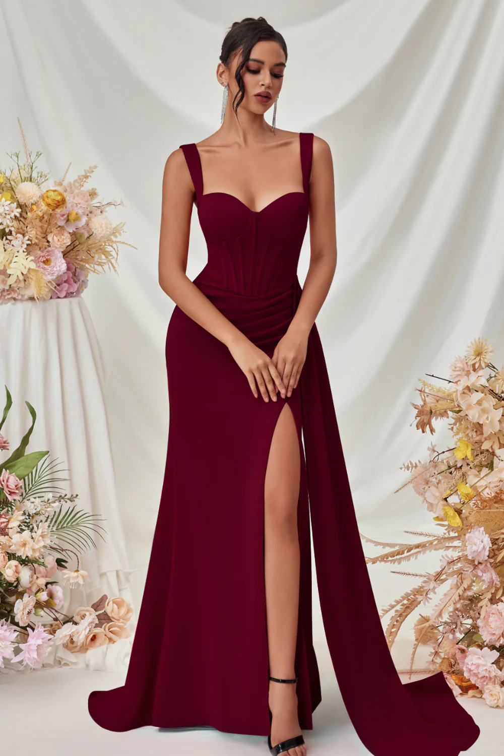 Simple Black Mermaid Long Prom Dress with Side Cape - VNBITS