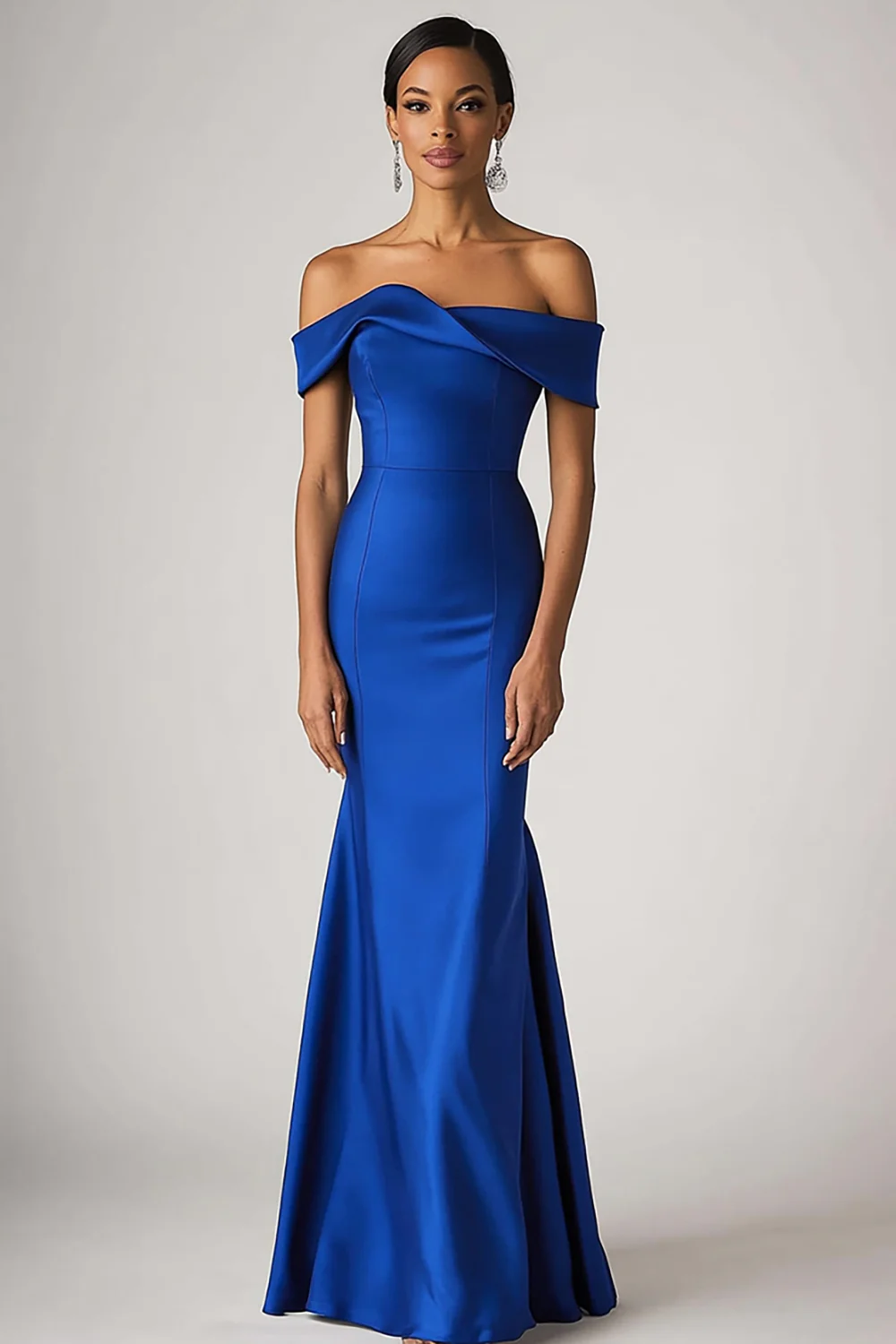 Royal Blue Sheath Satin Long Formal Dress - VNBITS