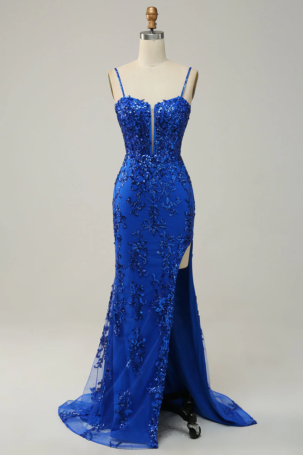 Red Spaghetti Straps Appliques Prom Dress with Slit - VNBITS