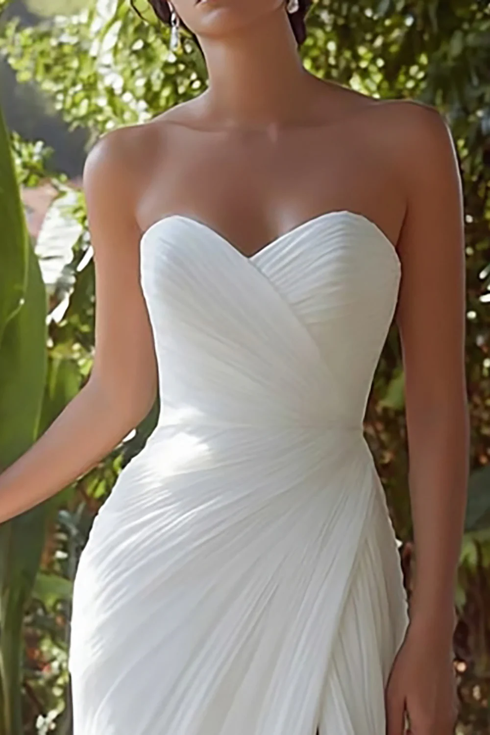 White Sweetheart Chiffon Long Engagement Dress with Slit - VNBITS