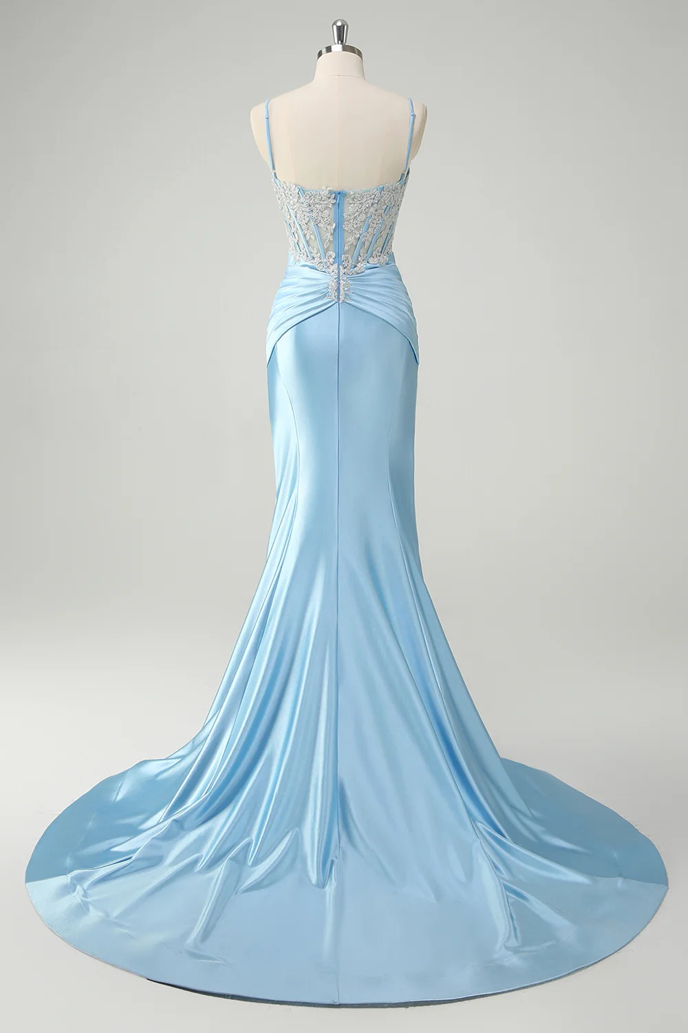 Blue Floral Mermaid Spaghetti Straps Long Prom Dress - VNBITS