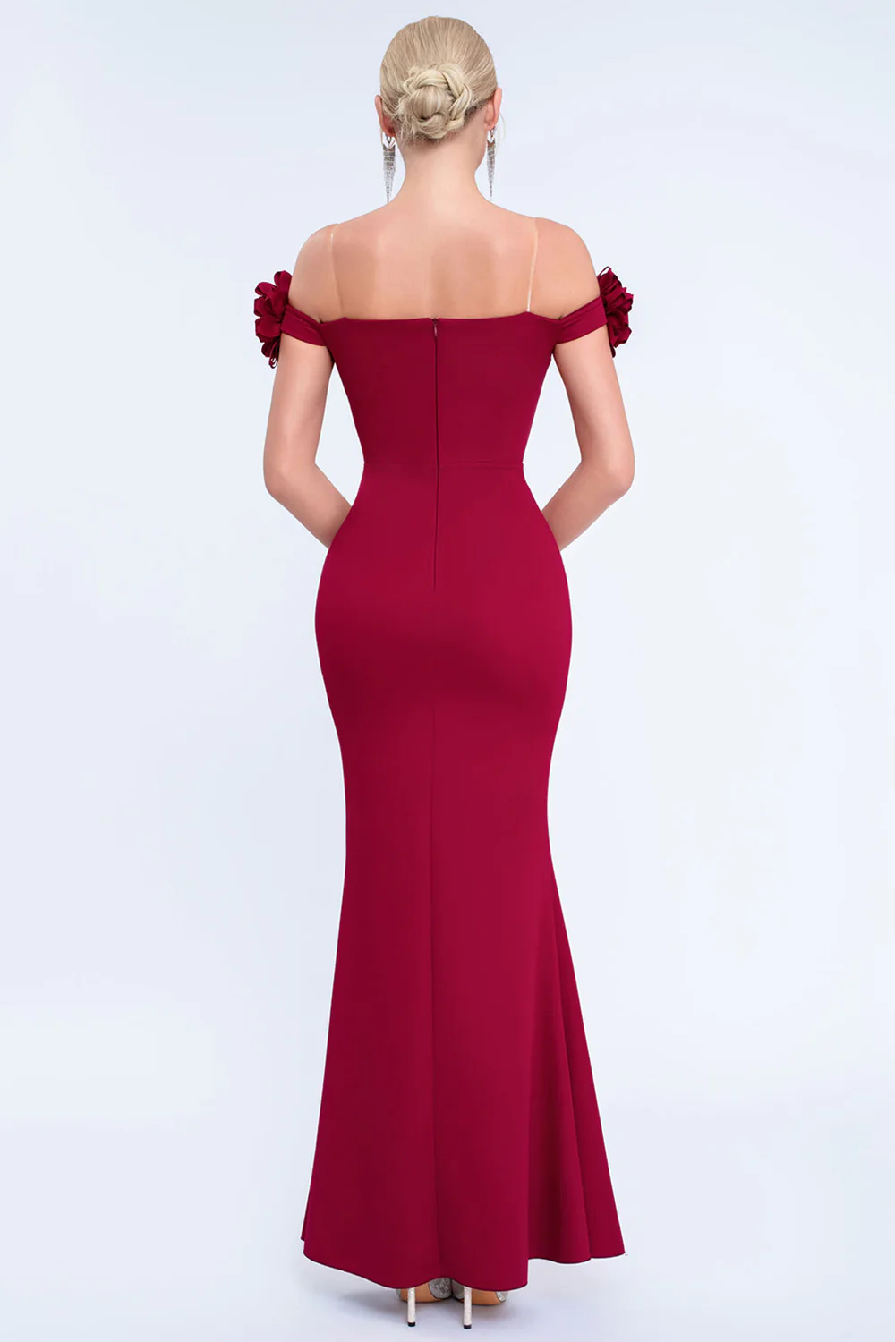 Blush Mermaid Off The Shoulder Long Prom Dress with 3D Flowers - VNBITS