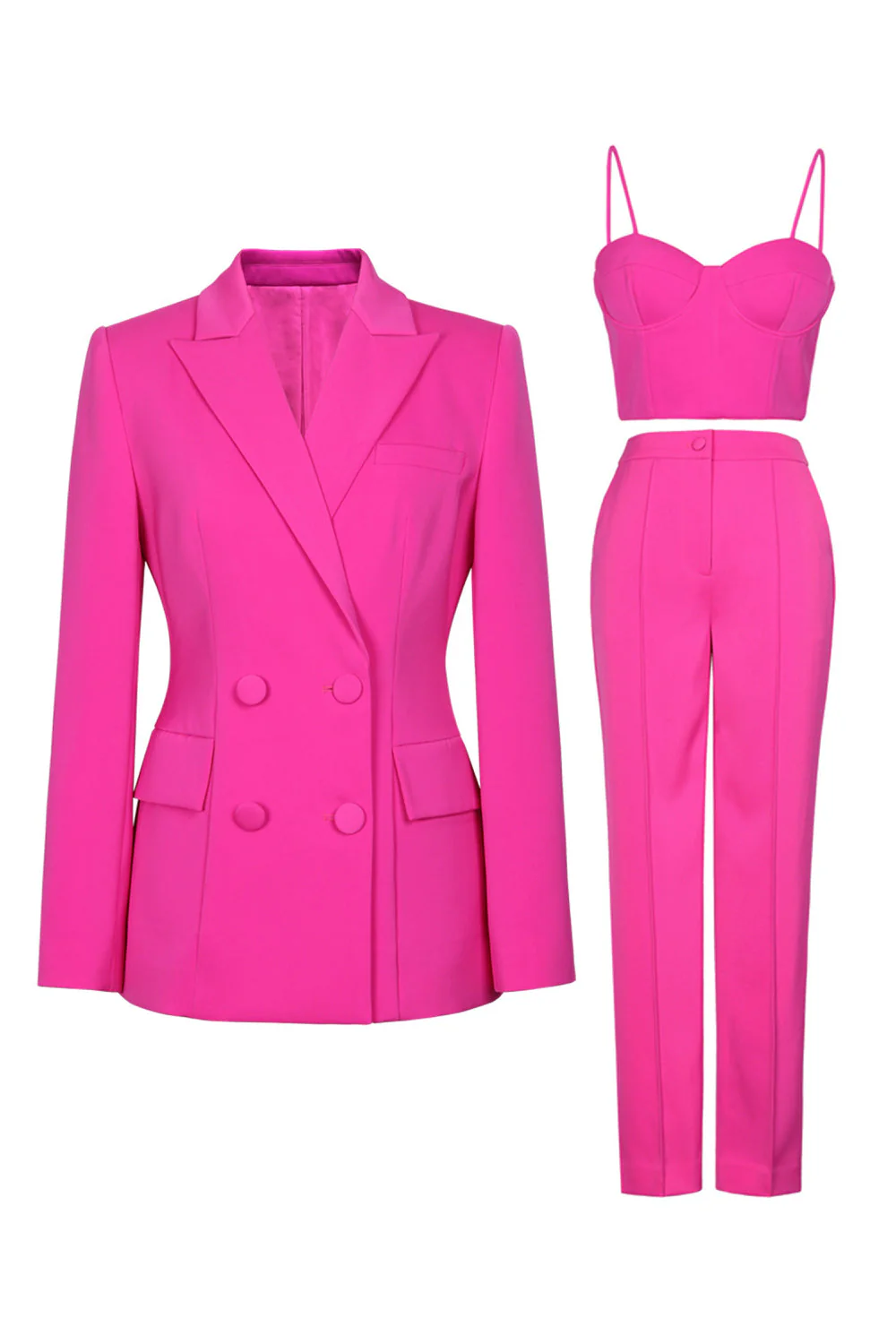 Hot Pink Peak Lapel 3 Piece Women Prom Suits - VNBITS