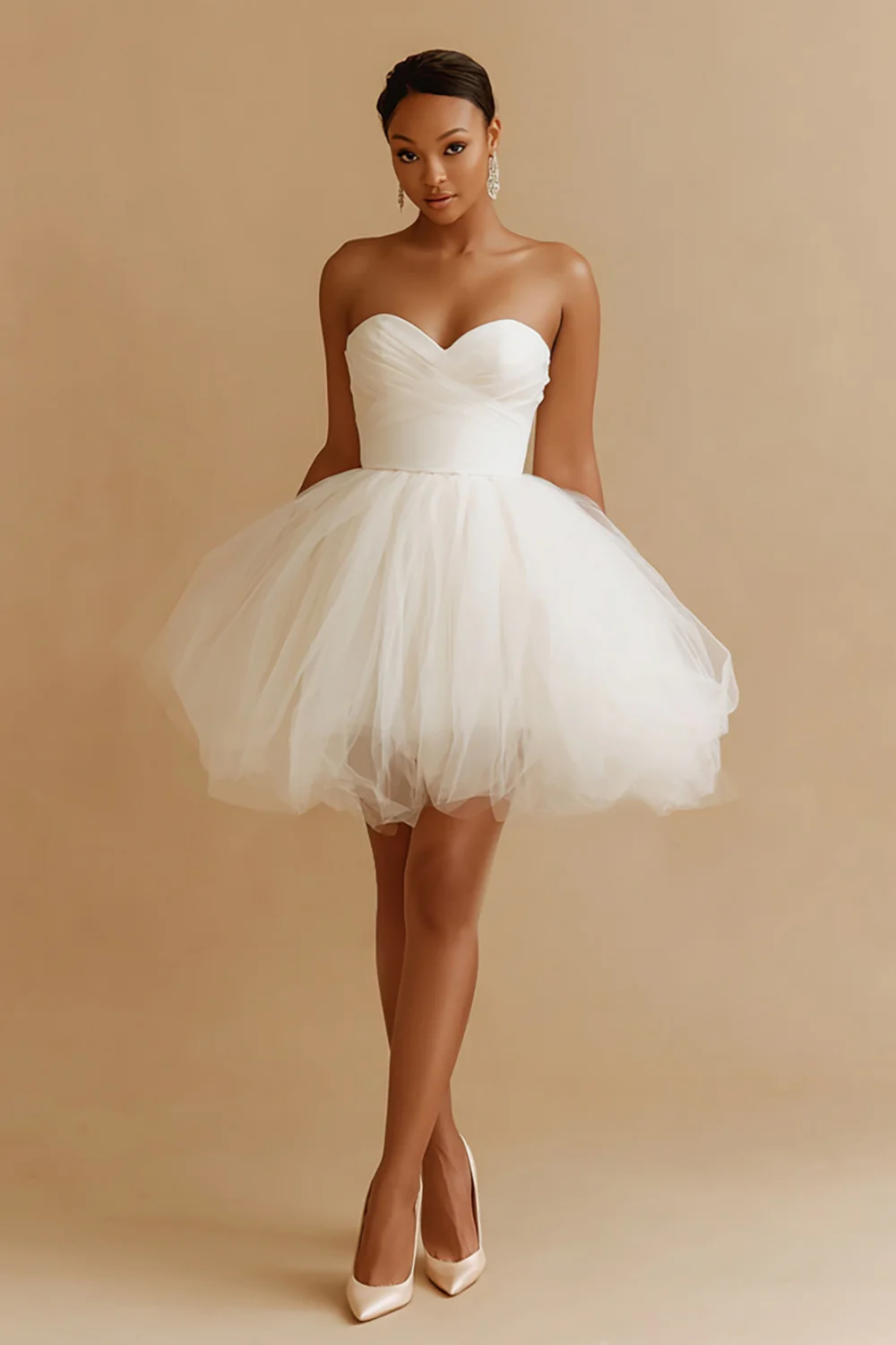 White Sweetheart Tulle A Line Short Bachelorette Dress - VNBITS