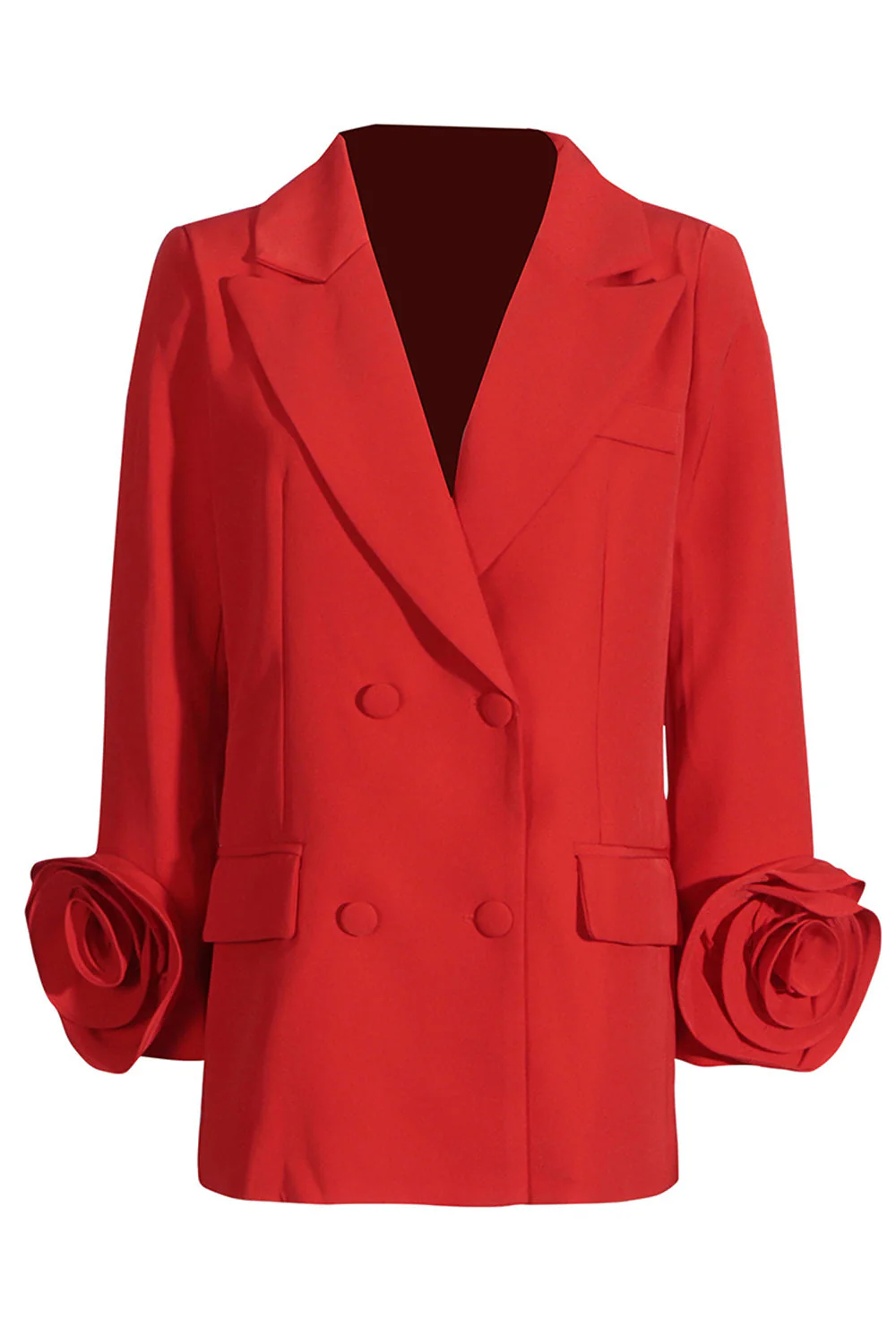 Red Peak Lapel Floral Women Blazer - VNBITS