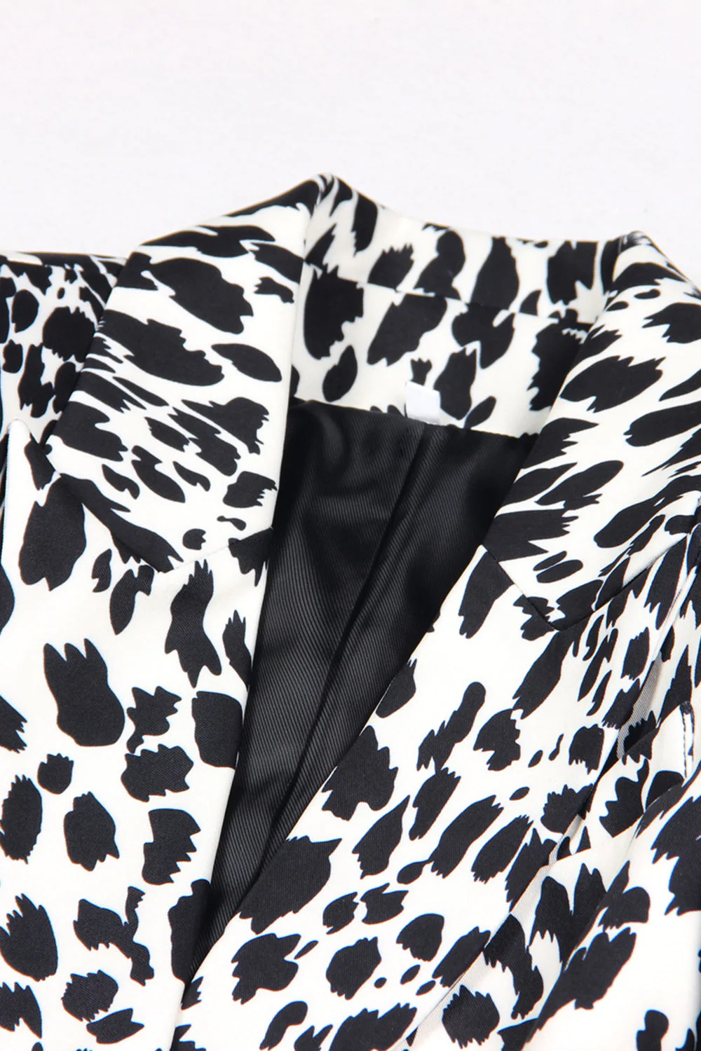 Black and White Leapard Pattern Peak Lapel One Button Women Blazer - VNBITS