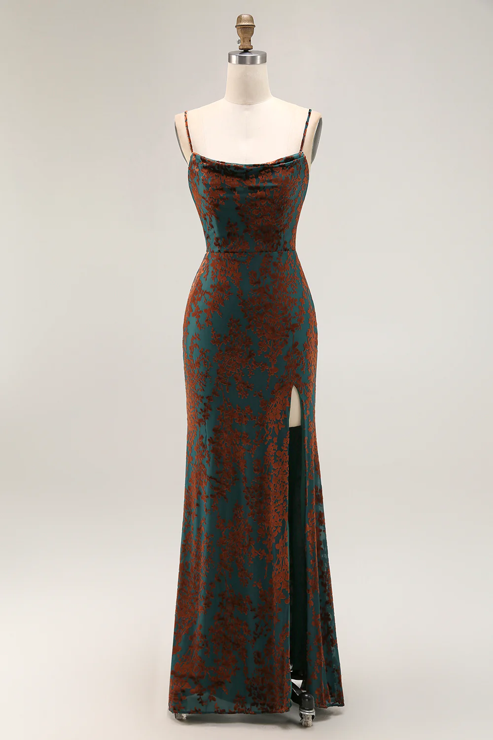 Dark Green Mermaid Velvet Long Wedding Guest Dress with Slit - VNBITS