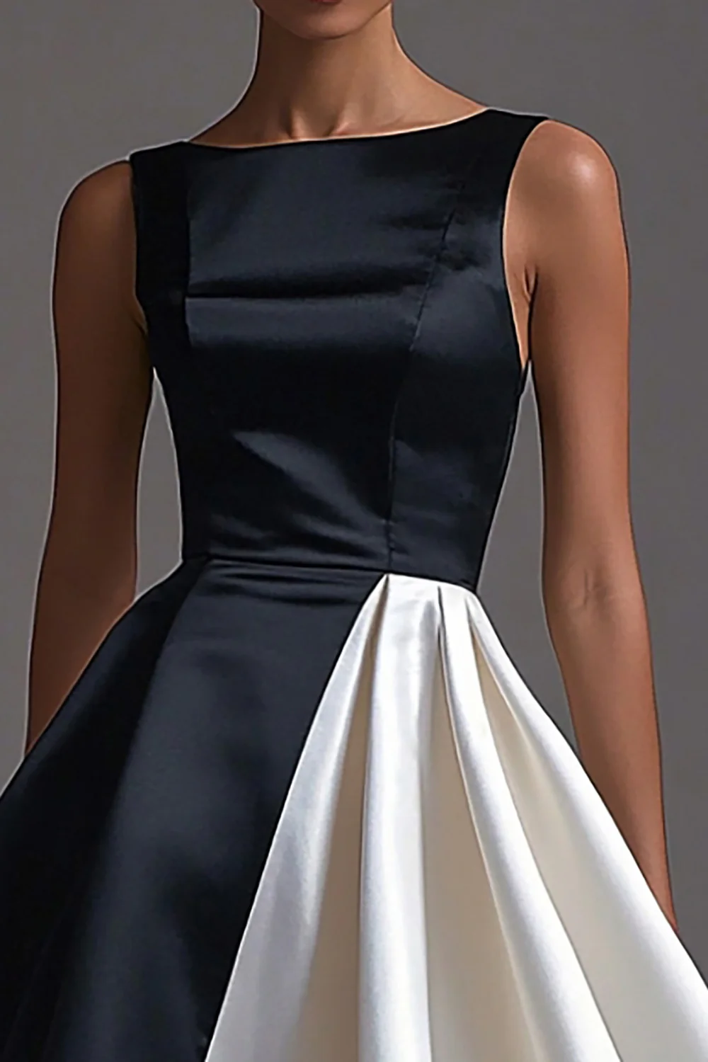 Black White Sleeveless A Line Long Black Tie Dress - VNBITS
