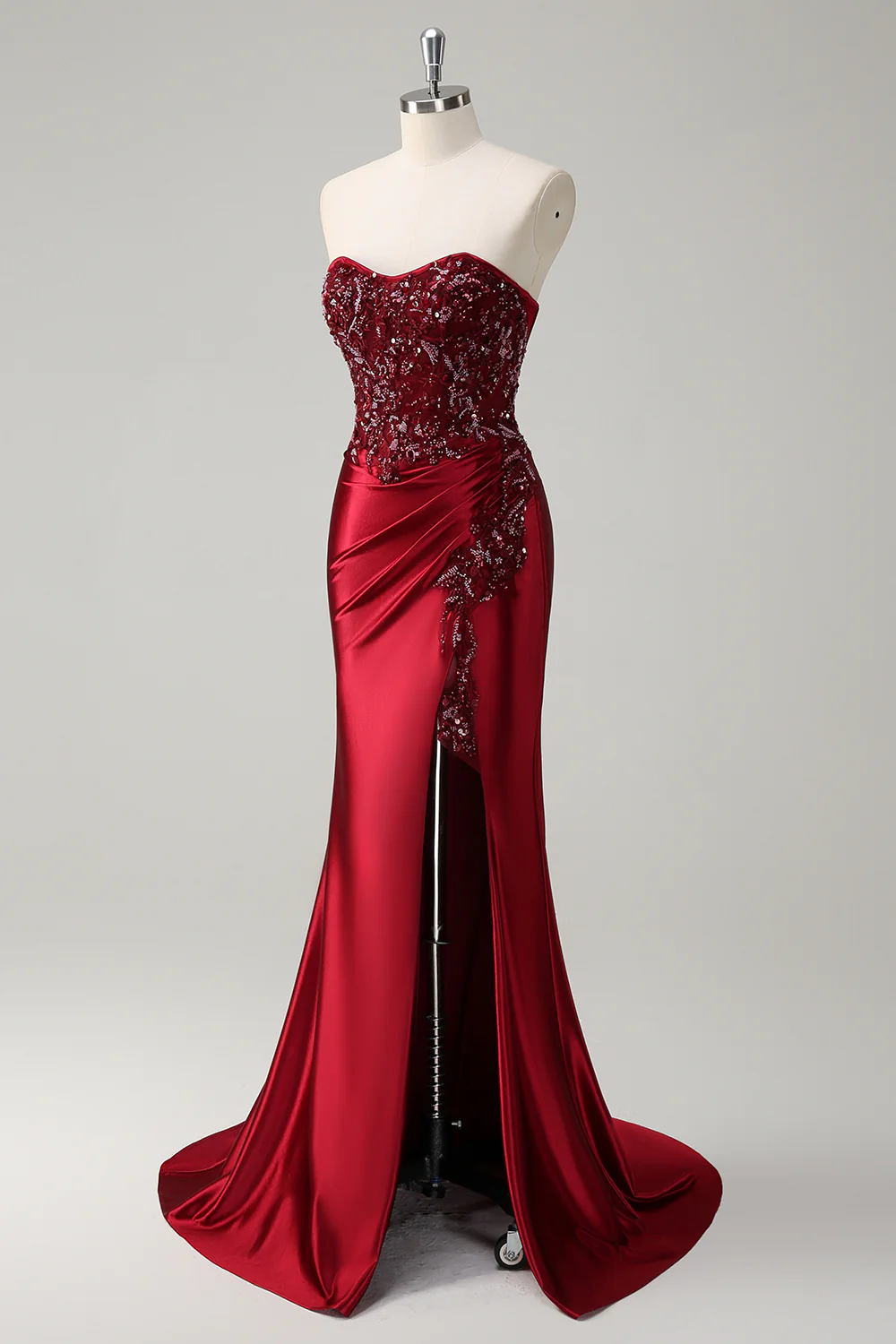 Sparkly Dark Green Corset Satin Mermaid Long Prom Dress with Slit - VNBITS
