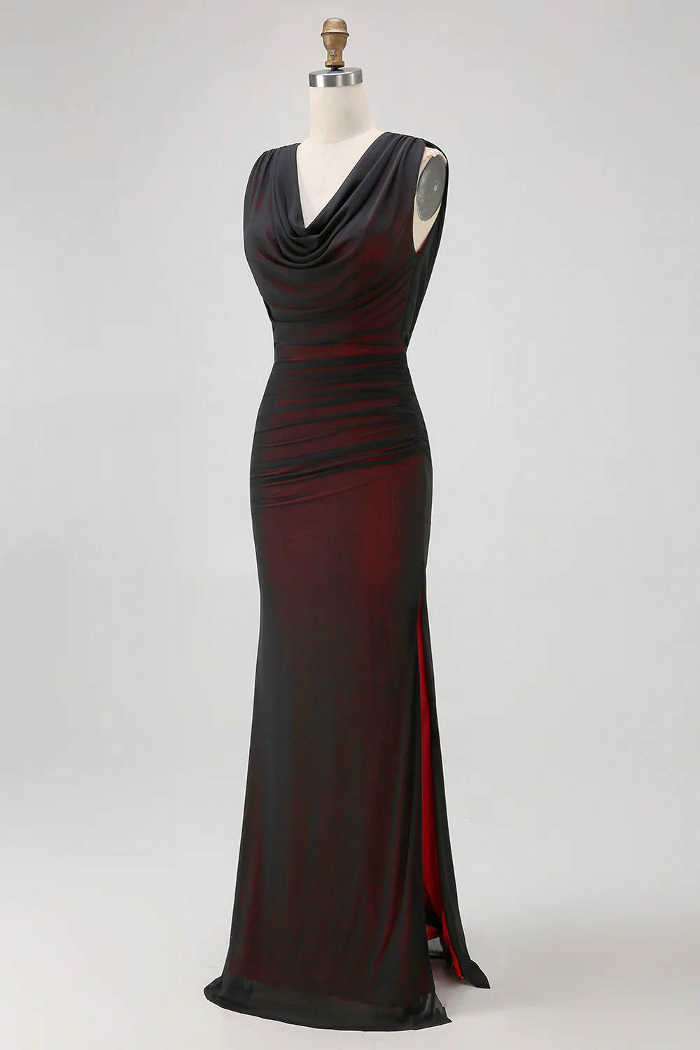 Black Red Backless V-Neck Long Bridesmaid Dress with Slit - VNBITS