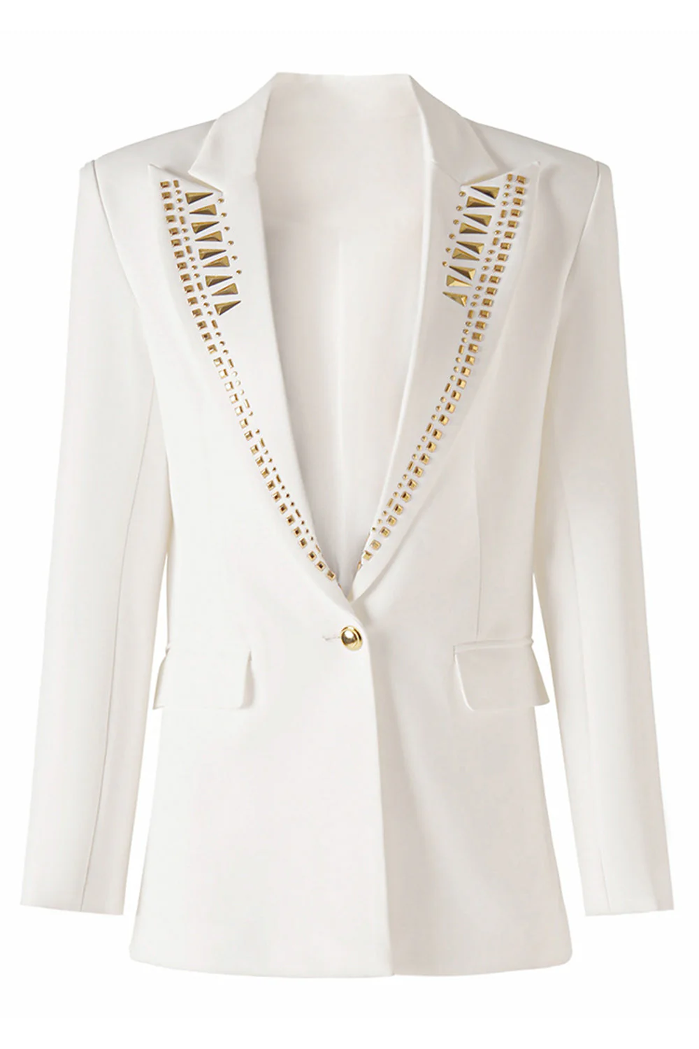 White Beaded Peak Lapel Women Blazer - VNBITS