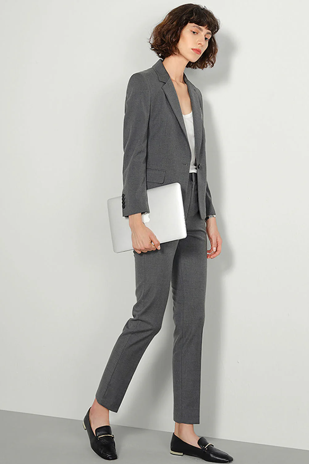 Grey Single Breasted Women Party Blazer - VNBITS