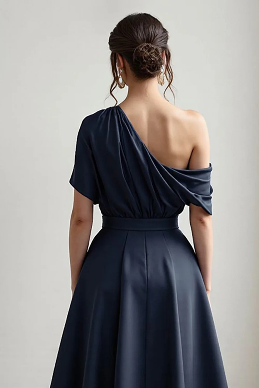 Black A Line Long Satin Mother of the Bride Dress with Pockets - VNBITS