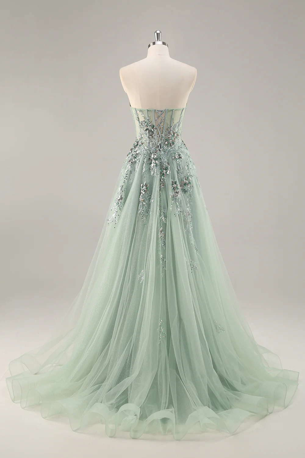 Sparkly Navy Corset Sweetheart Long Prom Dress with Appliques - VNBITS