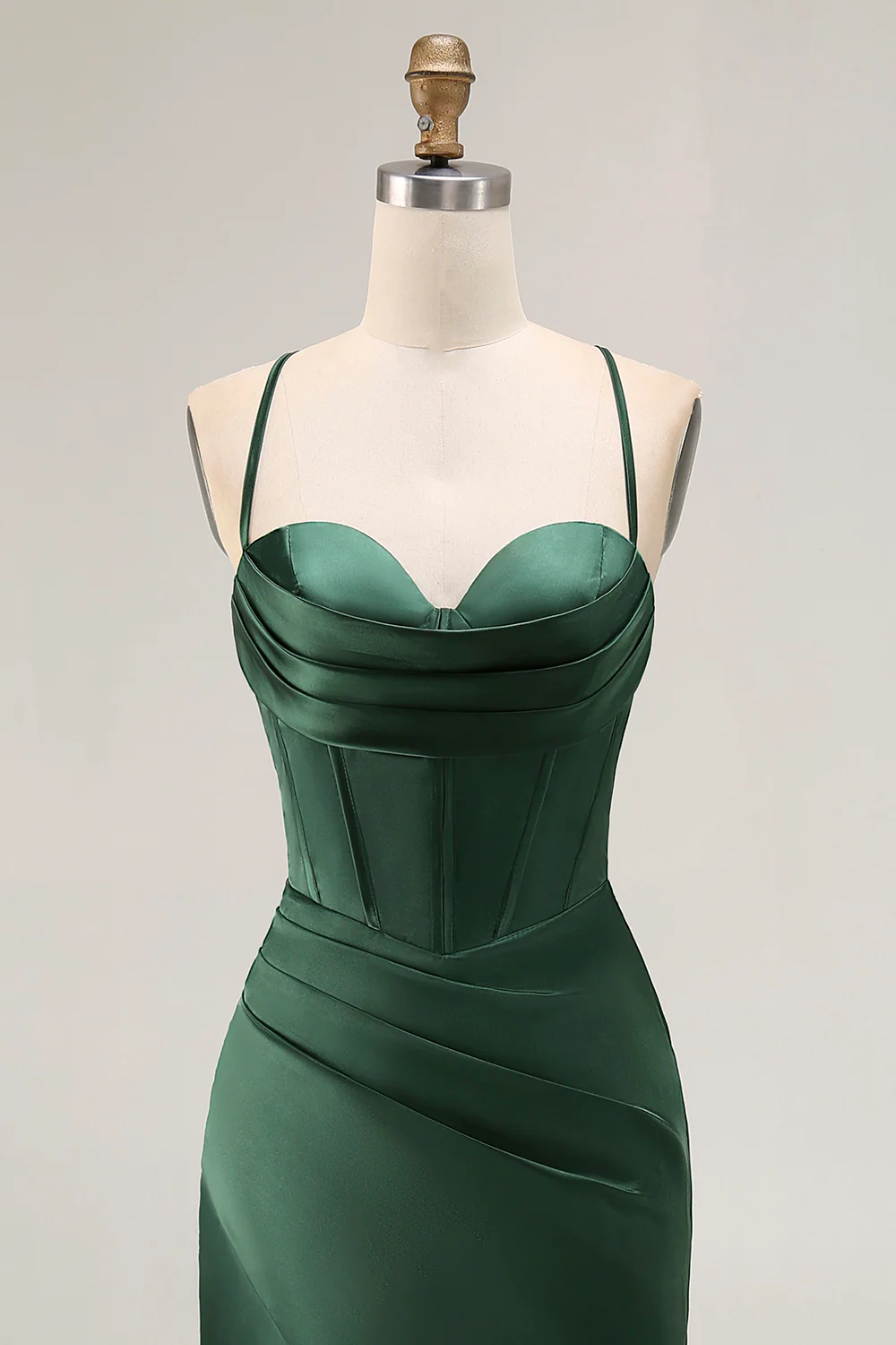 Dark Green Corset Mermaid Satin Long Wedding Guest Dress with Slit - VNBITS