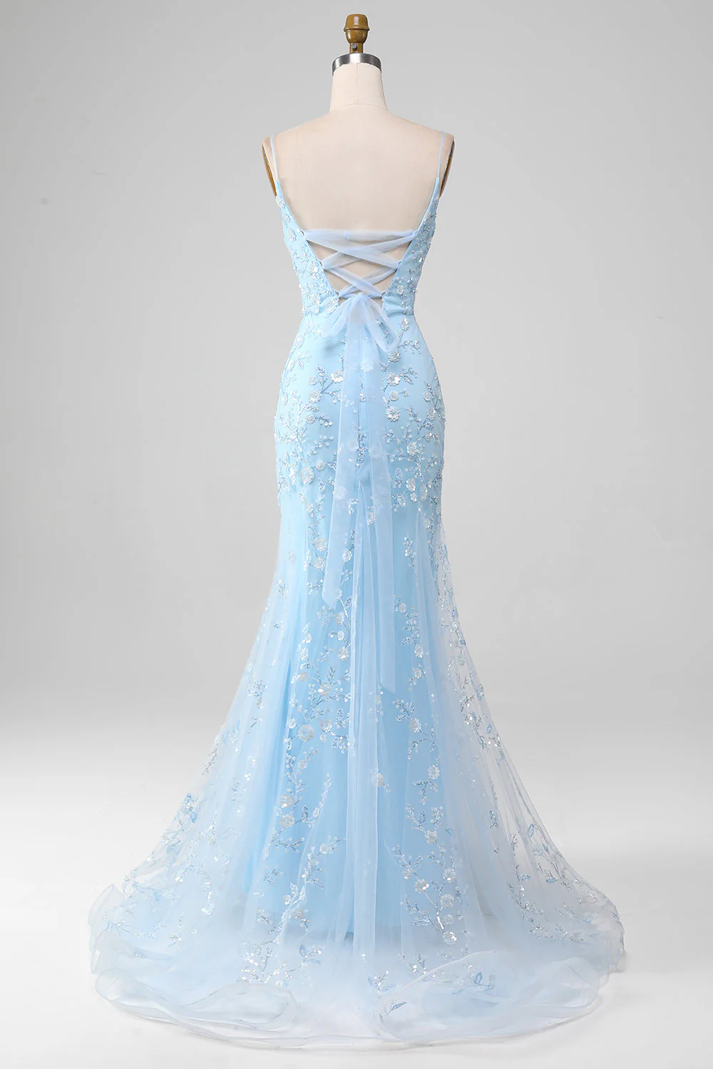 Sparkly Light Blue Beaded Mermaid Long Prom Dress - VNBITS