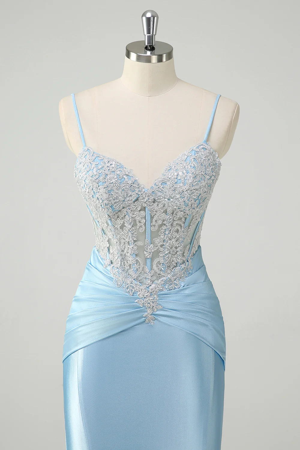 Blue Floral Mermaid Spaghetti Straps Long Prom Dress - VNBITS