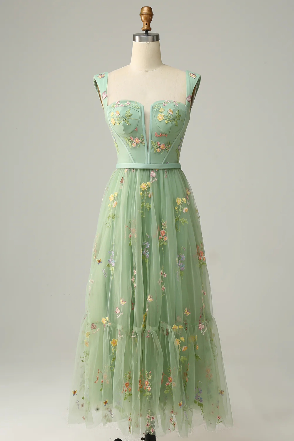 A Line Sweetheart Champagne Long Prom Dress with Embroidery - VNBITS