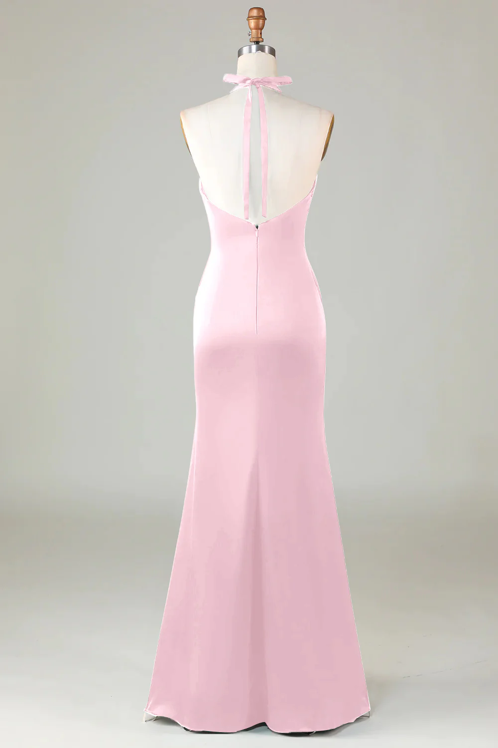 Mermaid Halter Dark Green Long Satin Bridesmaid Dress - VNBITS