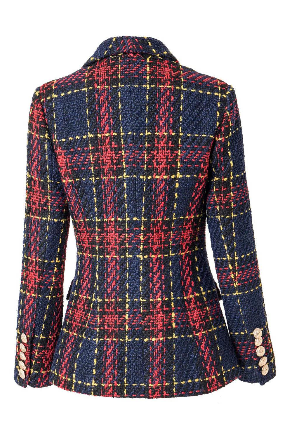 Blue Red Slim Retro Lapel Plaid Women Blazer - VNBITS