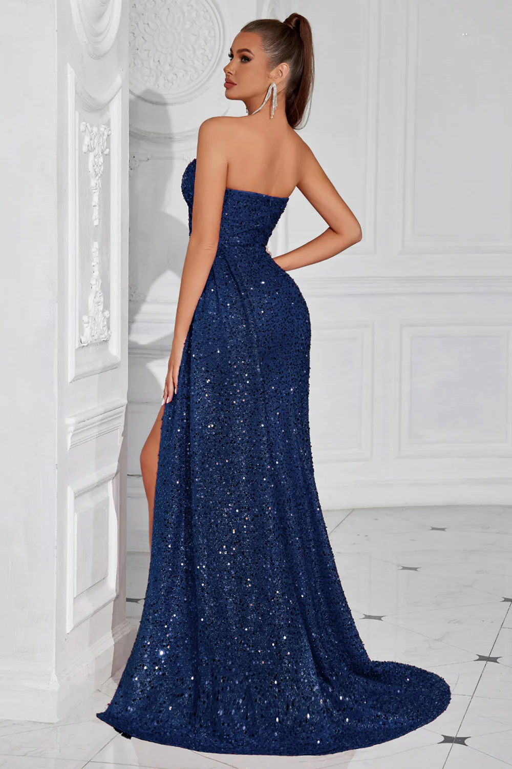 Sparkly Burgundy Sequin Sweetheart Long Prom Dress with Side Cape - VNBITS