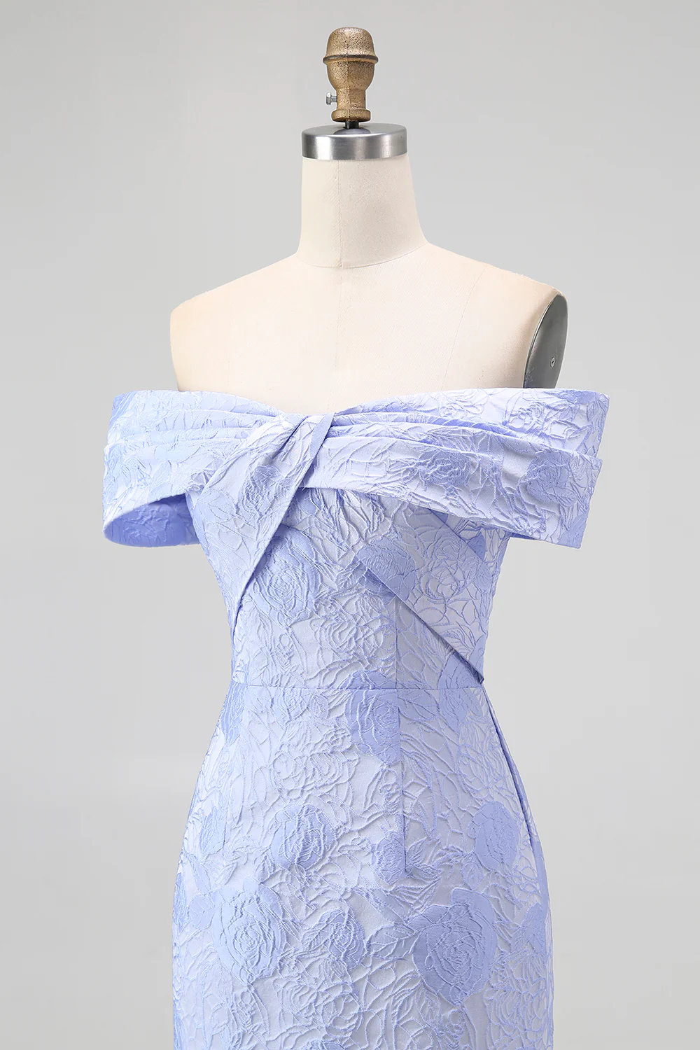 Blue Floral Off the Shoulder Mermaid Long Wedding Guest Dress - VNBITS