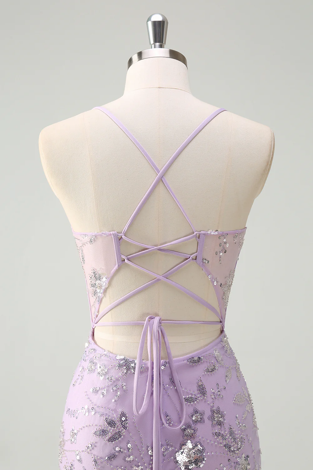 Sparkly Lilac Mermaid Spaghetti Straps Prom Dress with Slit - VNBITS