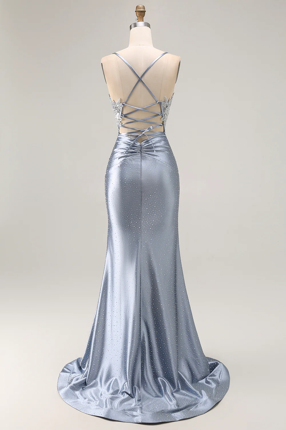 Sparkly Grey Blue Corset Mermaid Beaded Long Prom Dress with Appliques - VNBITS