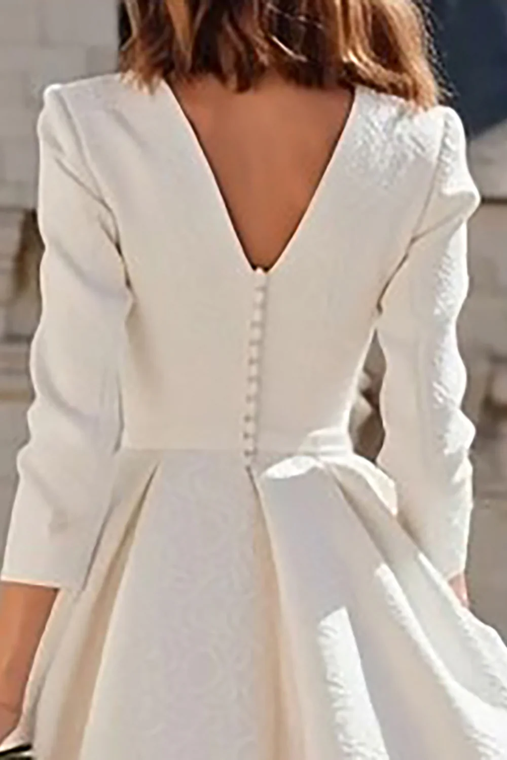 Ivory V-Neck A Line Midi Bridal Dress with Pockets - VNBITS