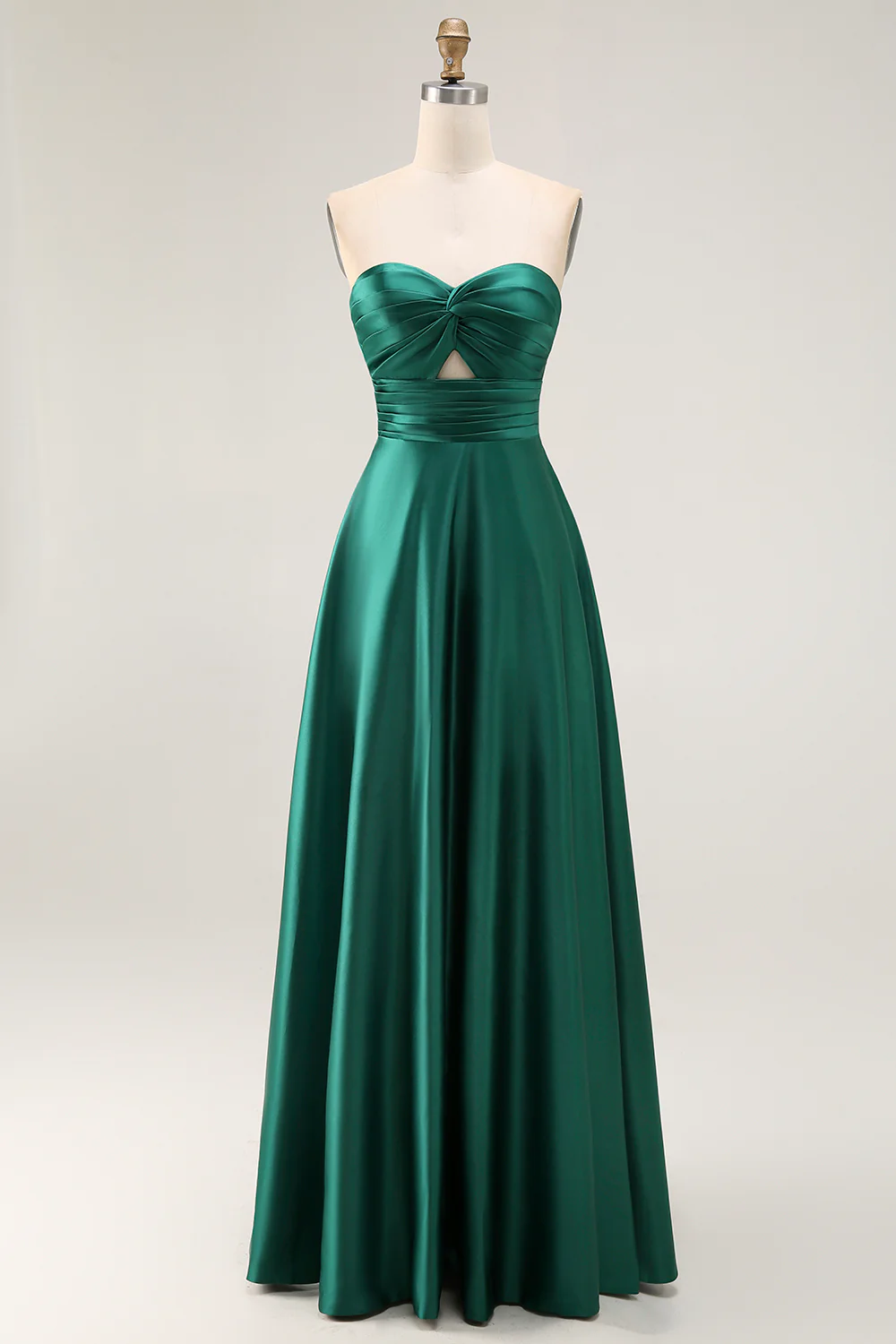 Simple Dark Green Satin Strapless Long Wedding Guest Dress - VNBITS