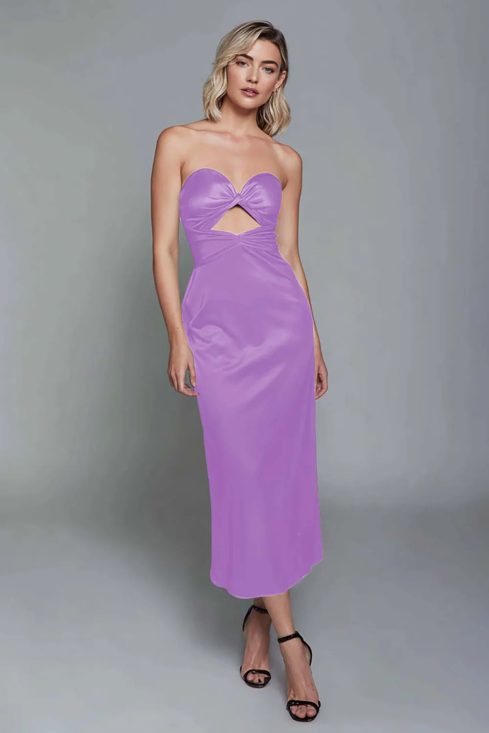 Dusty Blue Sweetheart Sheath Cut Out Satin Ankle Length Formal Dress - VNBITS