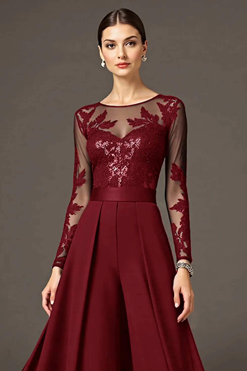 Black A Line Chiffon Long Mother of the Bride Jumpsuits with Lace - VNBITS