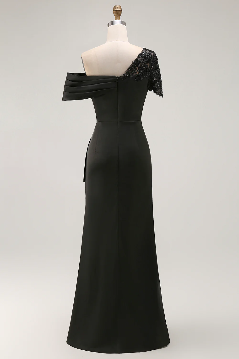 Black One Shoulder Sheath Long Mother of the Bride Dress with Appliques - VNBITS