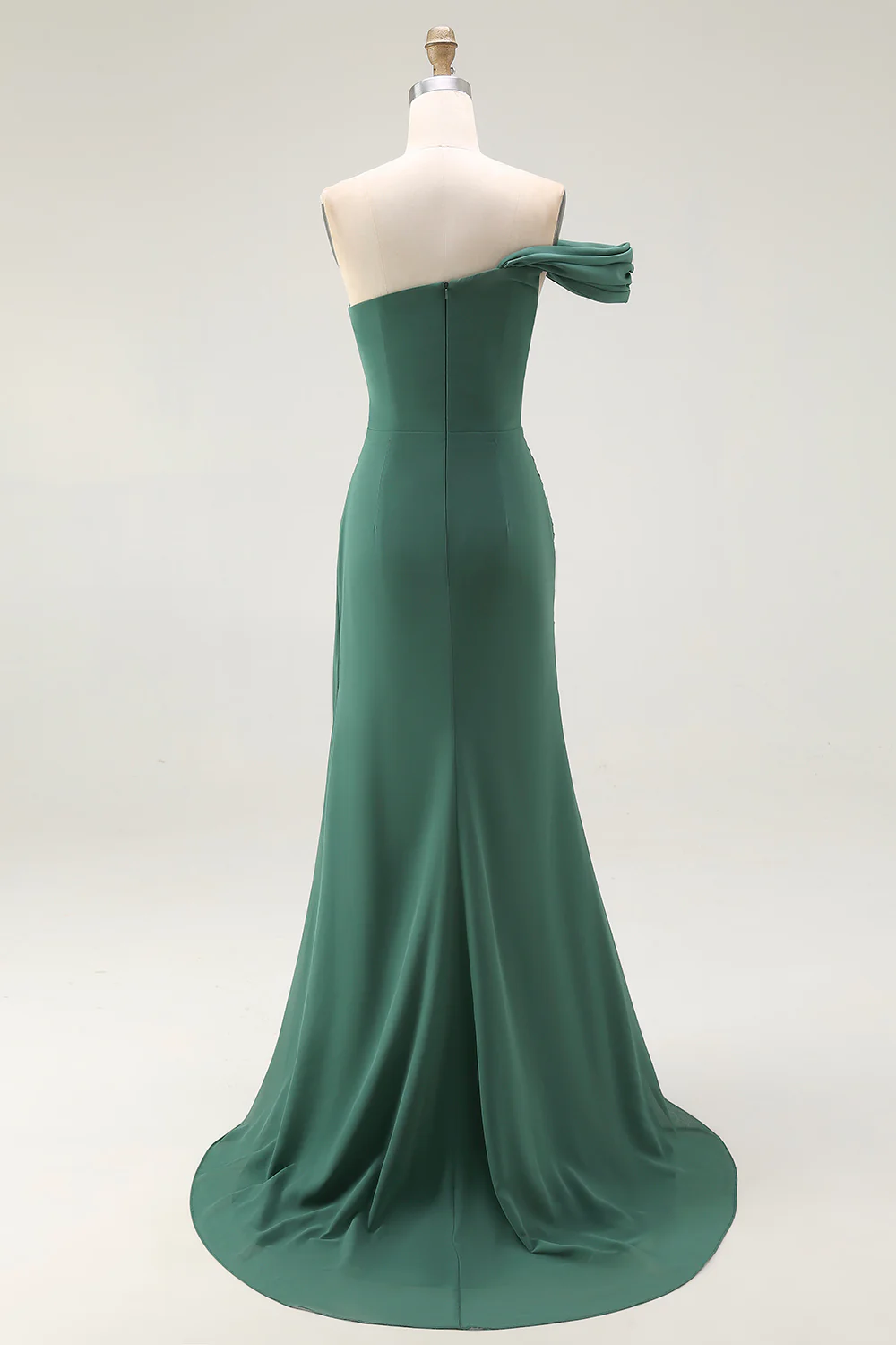 Mermaid Dark Green One Shoulder Pleated Long Formal Dress - VNBITS