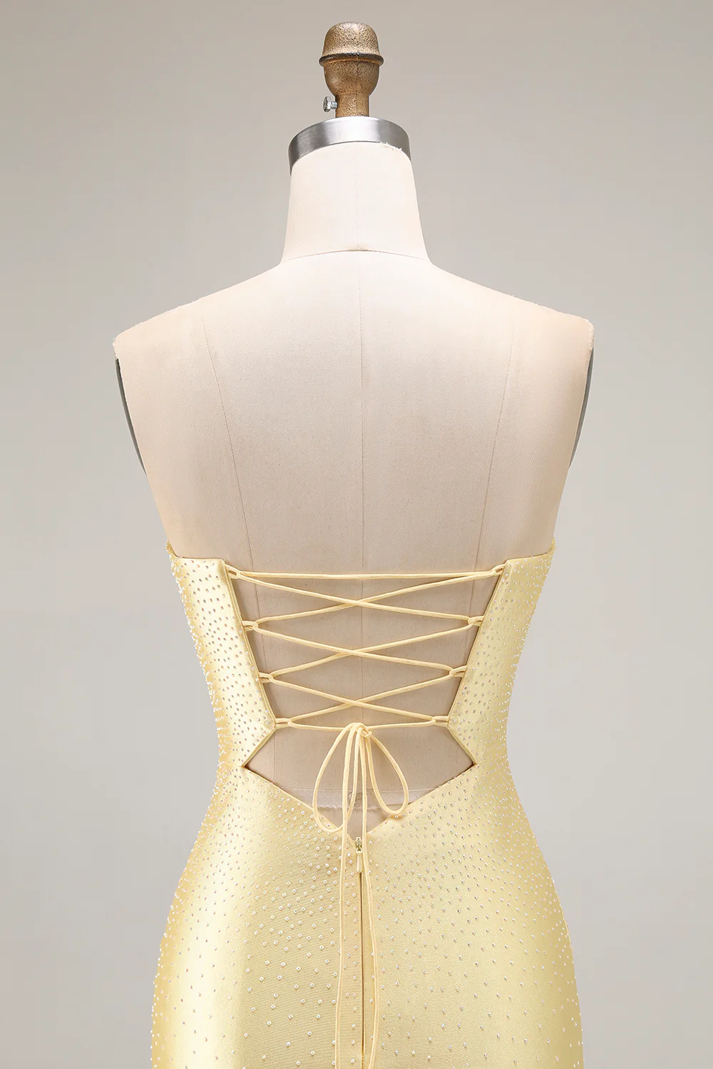 Sparkly Yellow Mermaid Beaded Keyhole Long Prom Dress with Slit - VNBITS