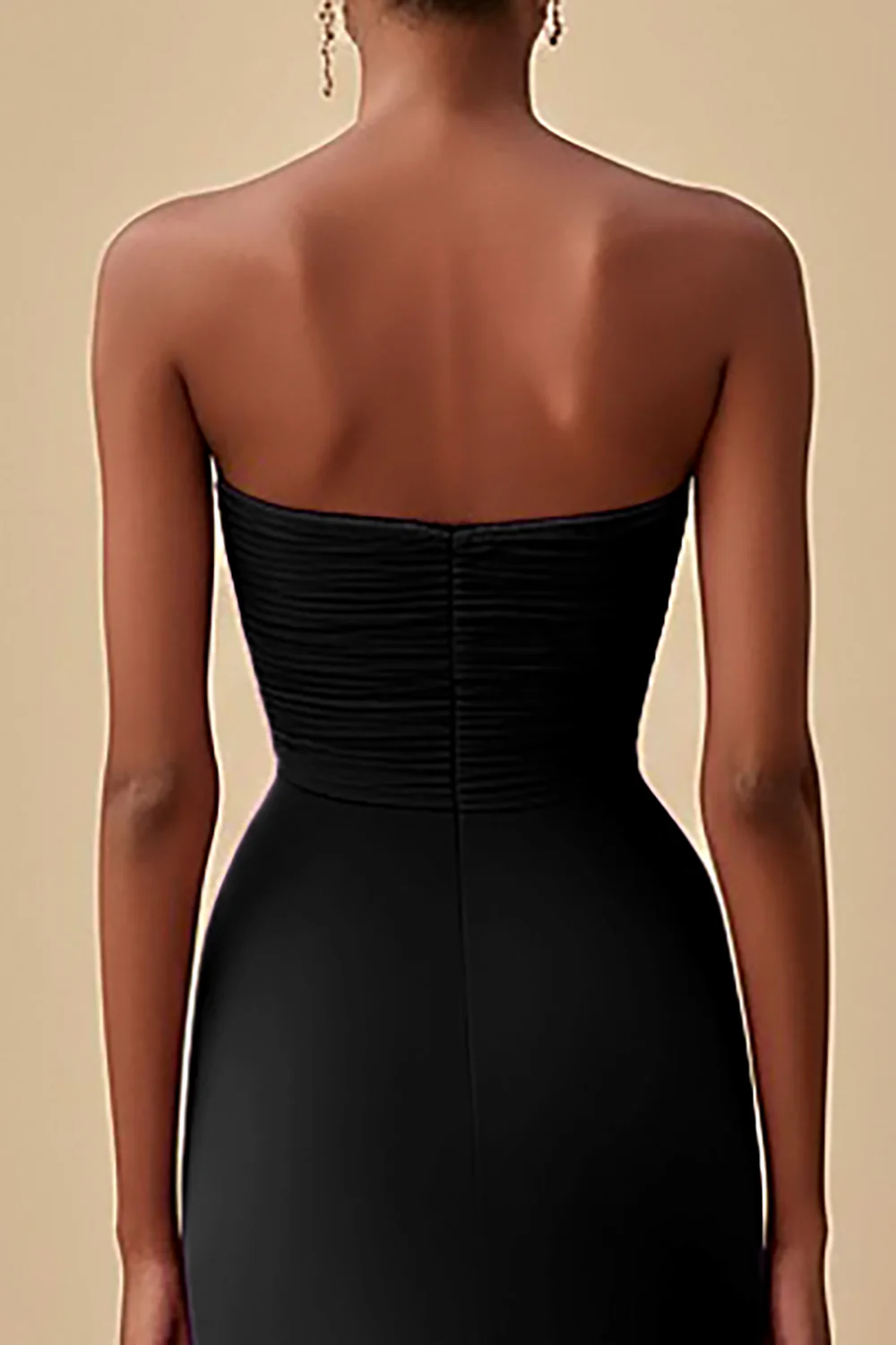 Elegant Black Sheath Chiffon Strapless Long Formal Dress with Slit - VNBITS