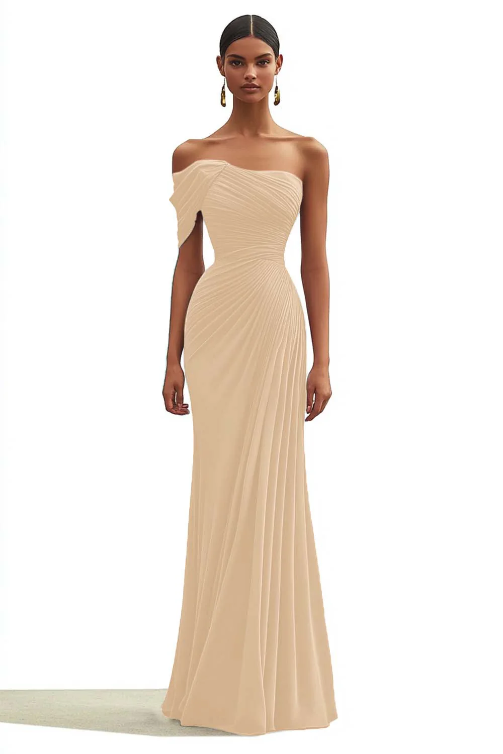 Mermaid Dusty Sage One Shoulder Long Formal Dress with Pleated - VNBITS