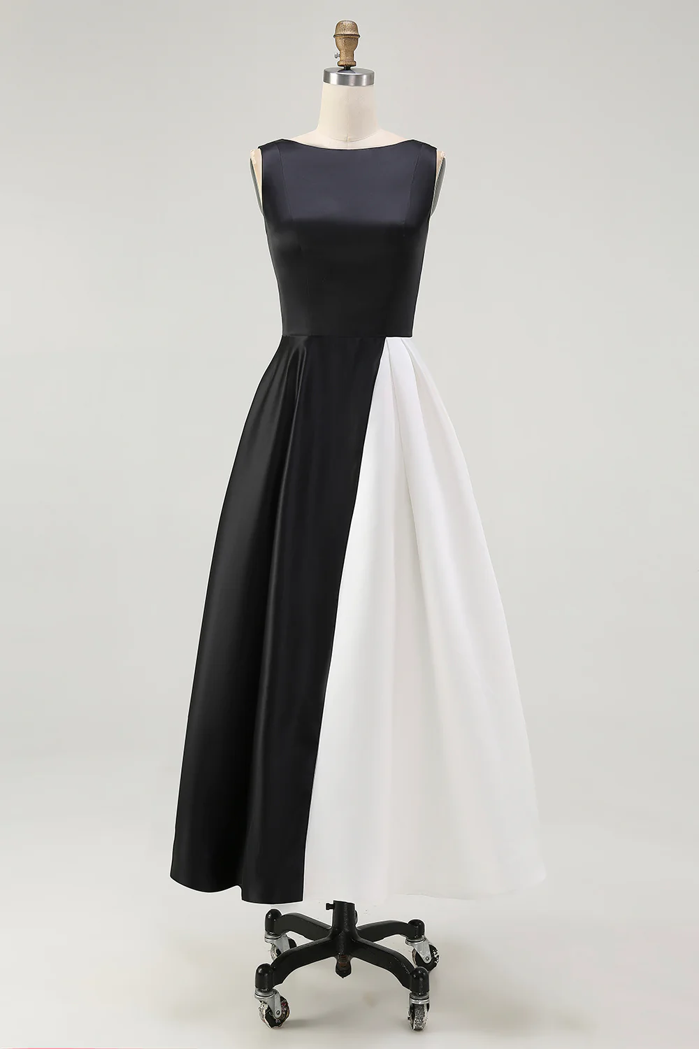 Black White Sleeveless A Line Long Black Tie Dress - VNBITS