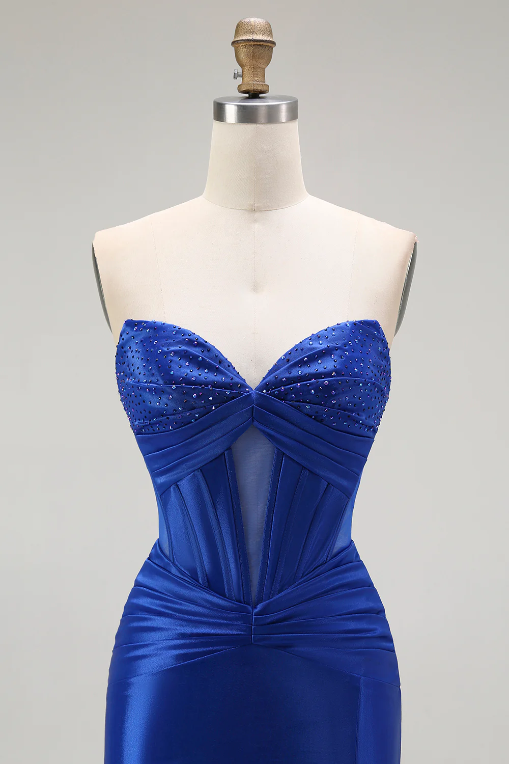 Sparkly Royal Blue Mermaid Corset Long Prom Dress with Beading - VNBITS