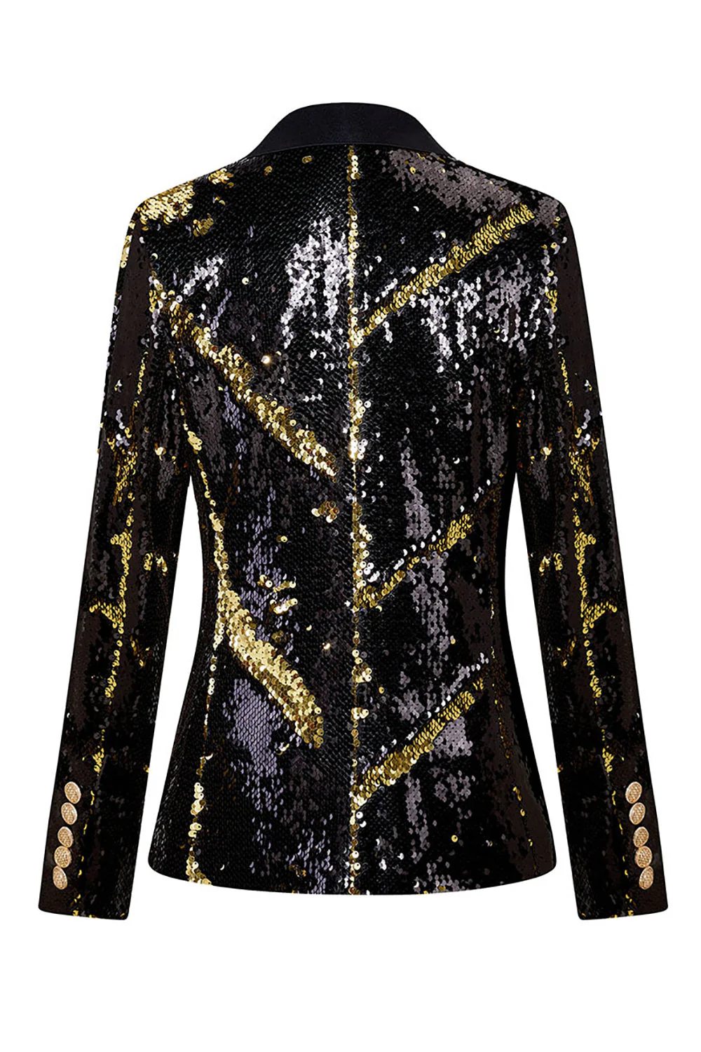 Sparkly Black Peak Lapel Sequins Women Party Blazer - VNBITS