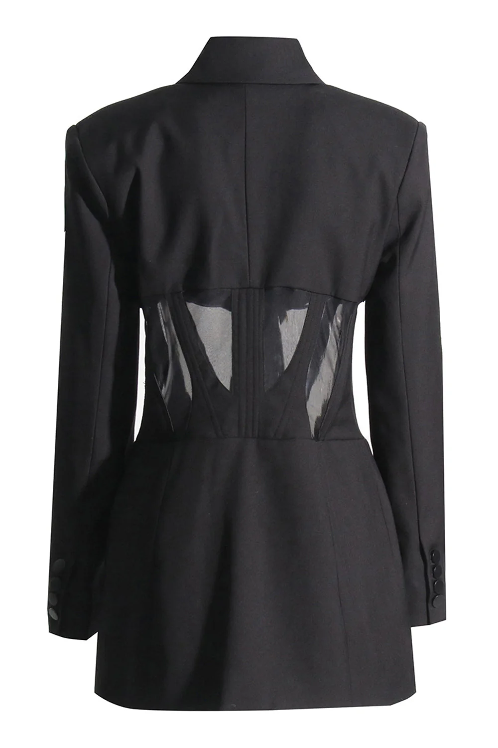 Black Corset Shawl Lapel Women Blazer - VNBITS