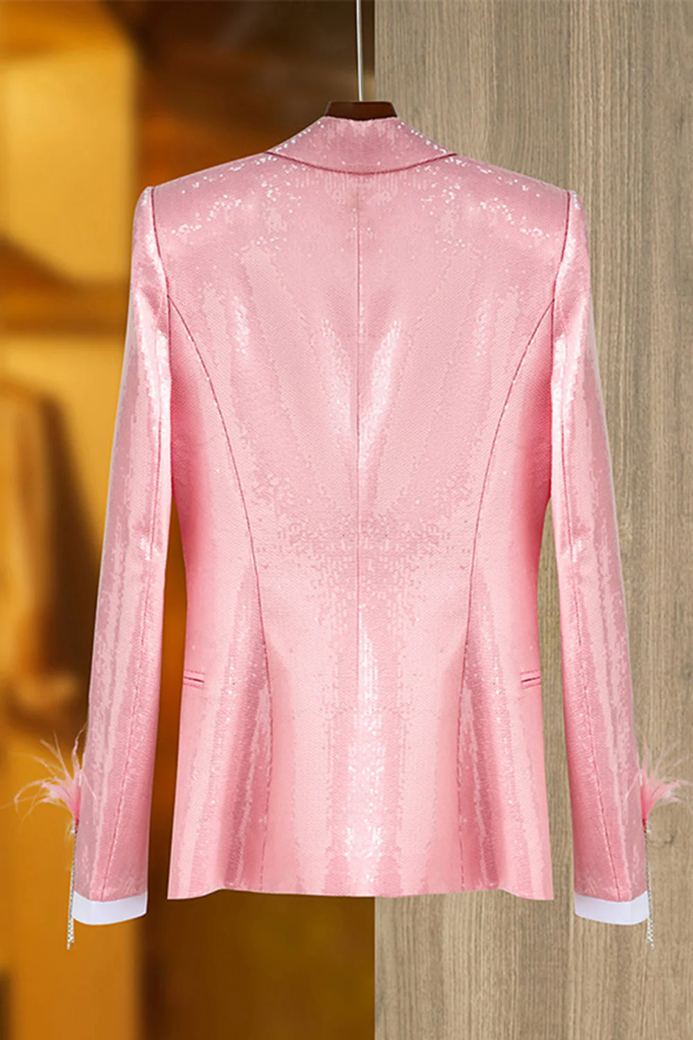 Glitter Pink Women Blazer with Feathers - VNBITS