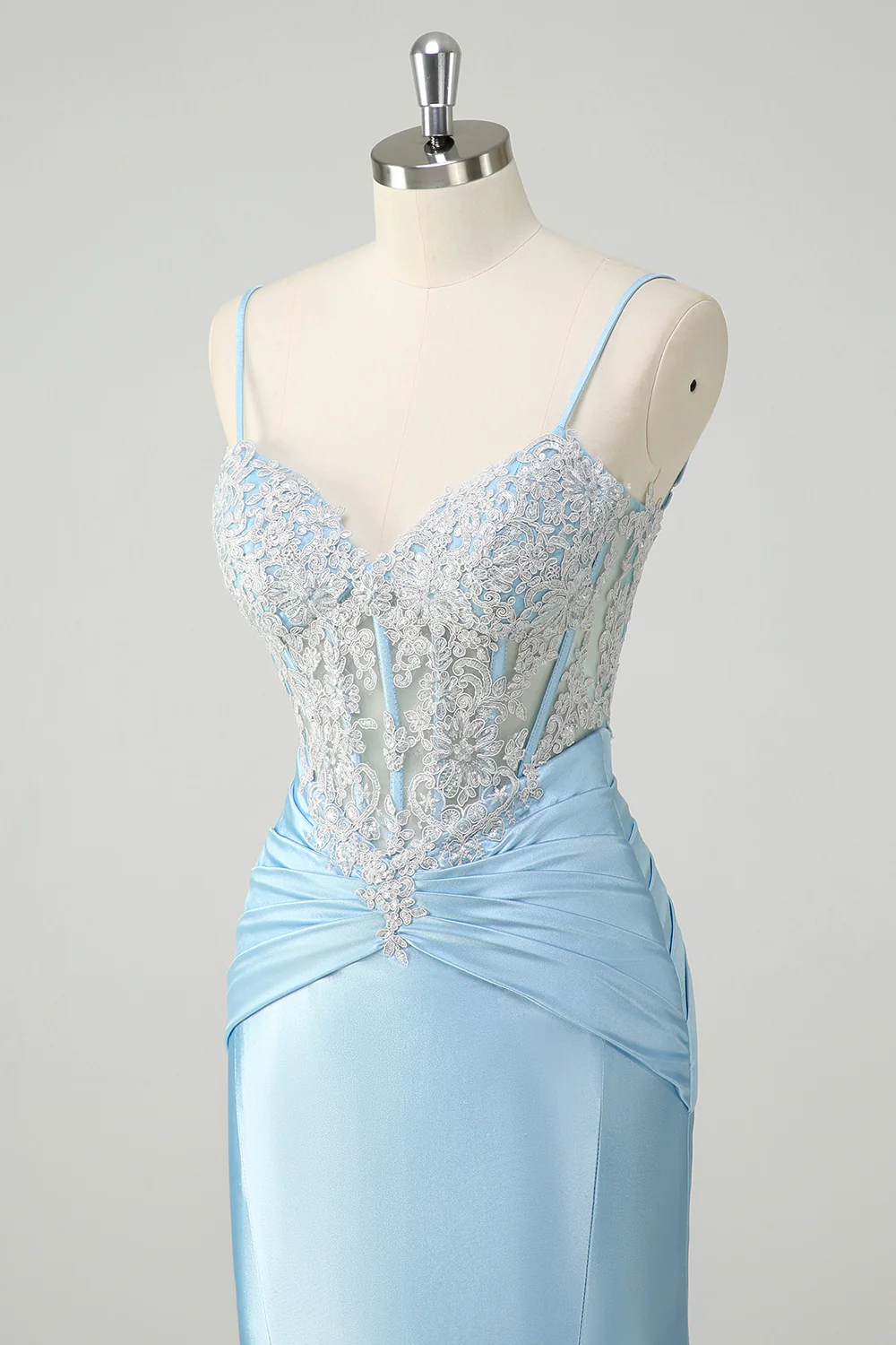 Blue Floral Mermaid Spaghetti Straps Long Prom Dress - VNBITS