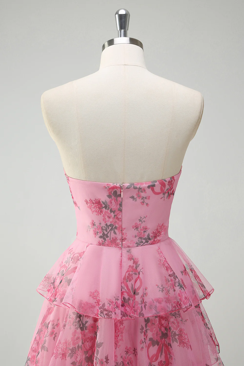 Blush Floral Chiffon A Line Prom Dress with Slit - VNBITS