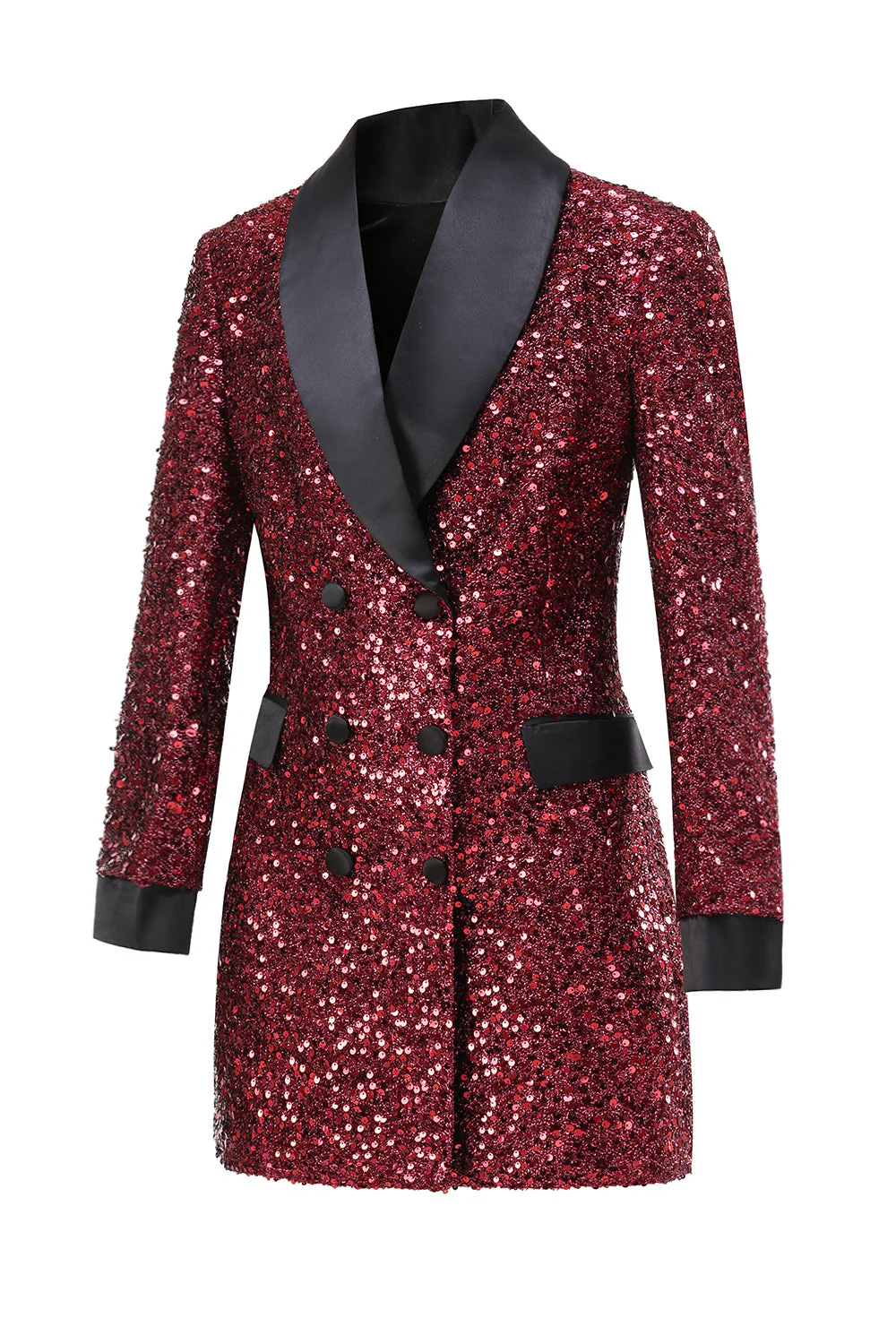 Sparkly Burgundy Bodycon Maxi Women's Blazer - VNBITS