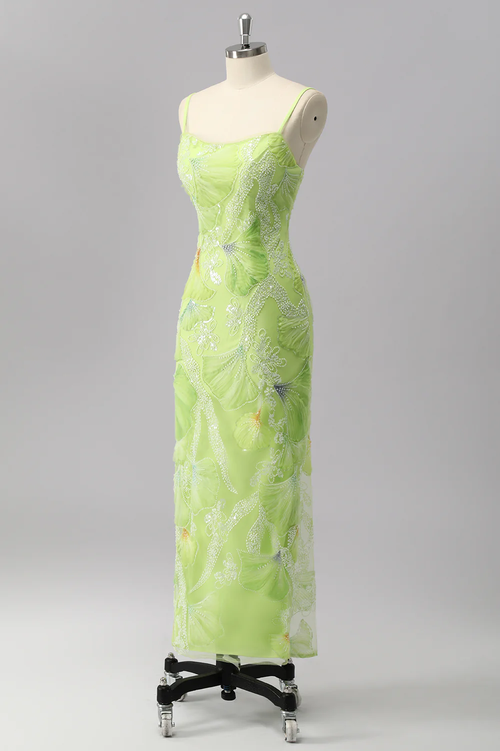Sparkly Green Sheath Beaded Long Prom Dress with Slit - VNBITS